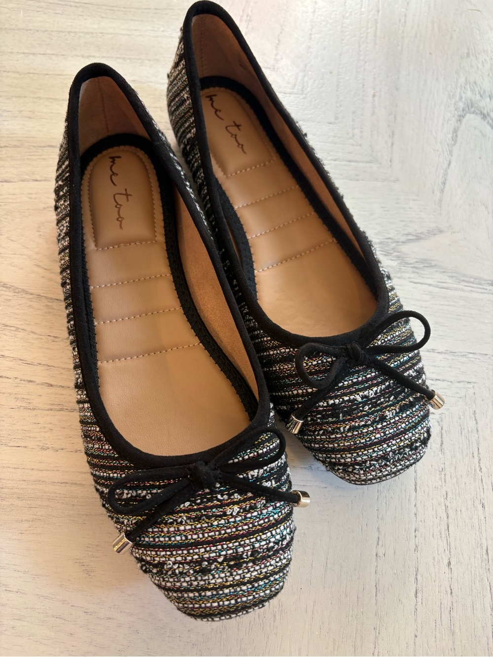 me too Black Multicolor Tweed Ballet Flats